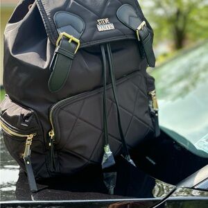 Steve Madden Quilted Black Backpack with Gold Accents